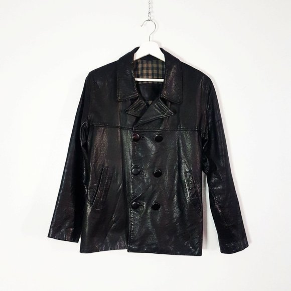 1970s Vintage Black Leather Jacket, Size S/M, Black Notched Collar - Picture 3 of 10